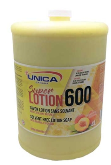 UNICA-604J ''SUPER LOTION 600'' SAVON LOTION DOUX POUR LES MAINS JAUNE *JUG* 4L