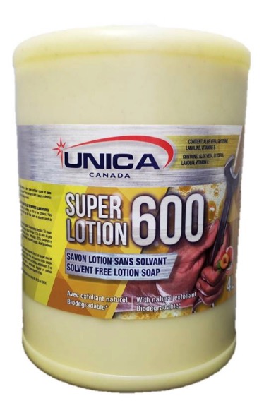 UNICA-S604J ''SUPER LOTION 600'' SAVON LOTION DOUX POUR LES MAINS JAUNE *JUG* 4L
