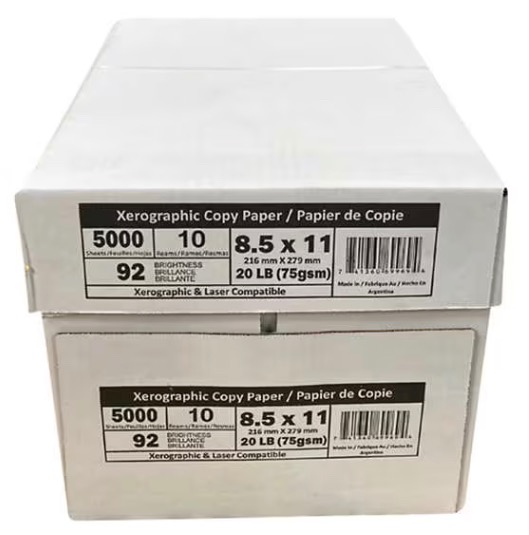 PAPIERS D'IMPRIMANTE BLANC 8.5''X11'' 92% DE BRILLANCE ''H48-01'' 10X500/CAISSE