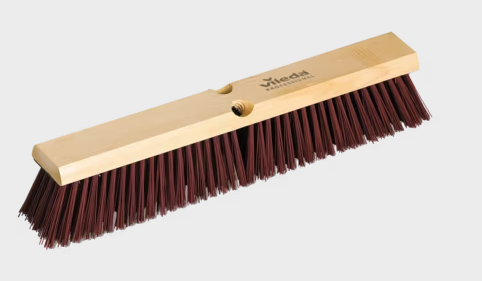 VILEDA-134473 BALAI BROSSE 24'' FIBRE RIGIDE ROUGE AVEC BLOC EN BOIS